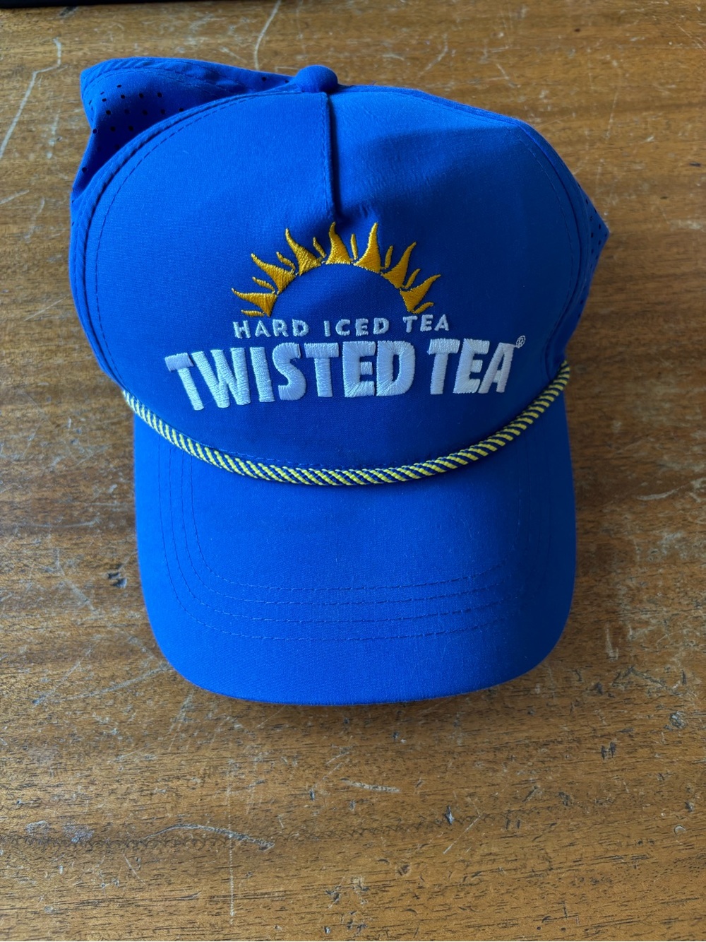Twisted Blue Embroidered Rope-Trim Hat